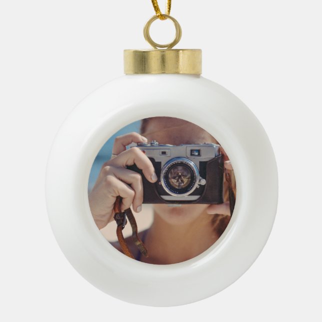 Photo Ball Ornament - Ceramic Holiday Keepsake (Front)