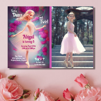 Photo Ballerina Roses Floral Ballet Birthday Invitation