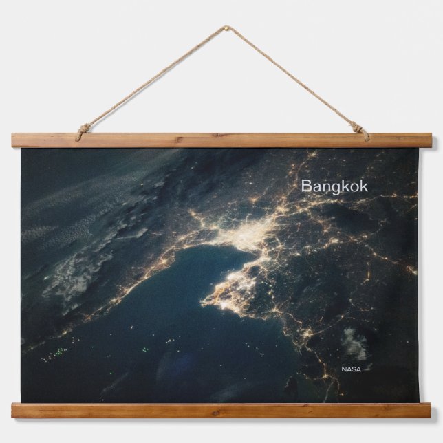 Photo Bangkok at Night, NASA, ISS Hanging Tapestry (Front)