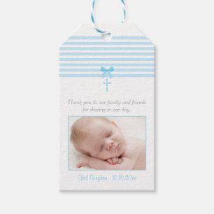 Photo Baptism Favour Gift Tag Blue