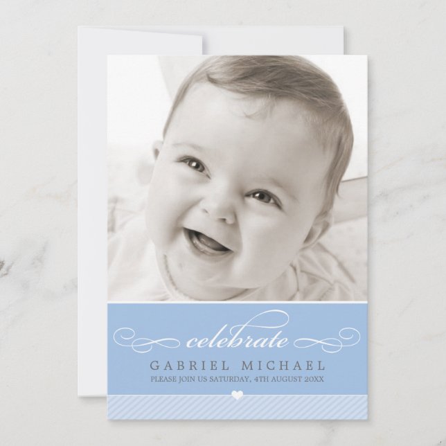 PHOTO BAPTISM script lovely type baby blue Invitation (Front)