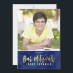 PHOTO BAR MITZVAH modern blue watercolor gold type Invitation<br><div class="desc">by kat massard >>> kat@simplysweetPAPERIE.com <<< A trendy invitation design for your child's BAR MITZVAH Setup as a template it is simple for you to add your own details, or hit the customise button and you can add or change text, fonts, sizes etc TIP :: 1. To change/move graphics /...</div>