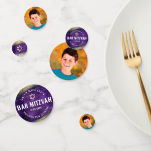 Photo Bar Mitzvah Purple Watercolor Gold Foil  Confetti