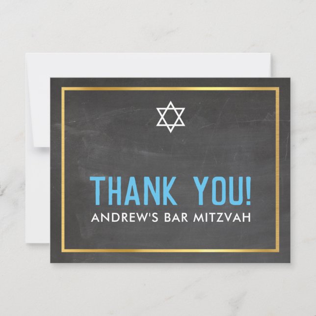 PHOTO BAR MITZVAH smart bold thank you grey aqua (Front)