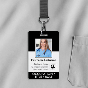 Photo, Barcode, Staff Name and Logo Black ID Badge