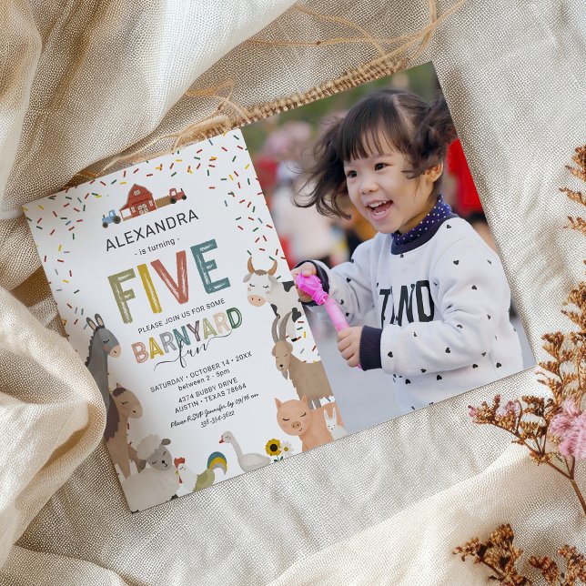 Photo Barnyard Farm 5th Birthday Invitation (Creator Uploaded)