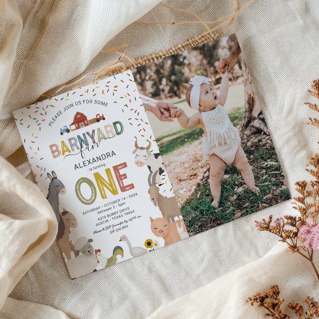 Photo Barnyard Farm First Birthday Invitation (Creator Uploaded)