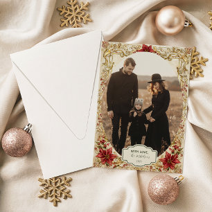Photo Baroque Poinsettia Elegance Christmas Holiday Card