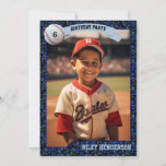 Photo Baseball Cards Birthday Party Invitation<br><div class="desc">Personalise these cute baseball birthday invitations with your player's favourite photo. The baseball card design has a pinstripe background and features red all-stars and a baseball with the birthday MVP age. All the text can be changed to suite your needs.</div>