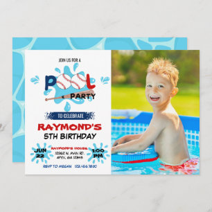 Photo Baseball Pool Party   Invitation