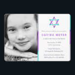 Photo Bat Mitzvah Invitations | Purple   Teal<br><div class="desc">Unique,  modern photo Bat Mitzvah invitations. Personalise online with your daughter's photo and Mitzvah details. Star of David design with modern purple,  teal and silver accents.</div>