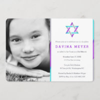 Photo Bat Mitzvah Invitations | Purple + Teal