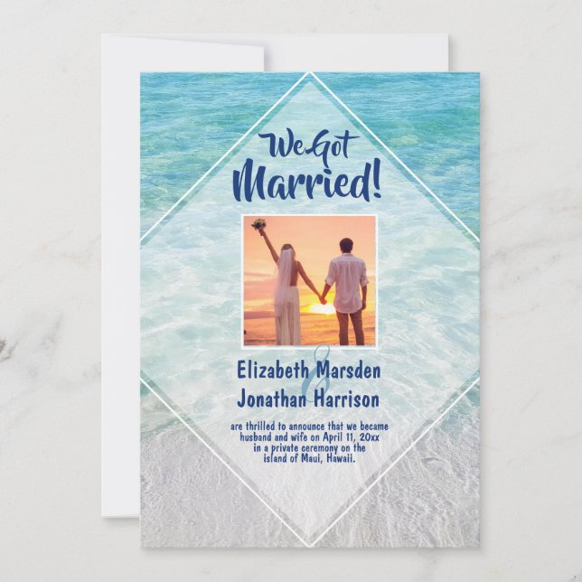 Photo Beach Just Married Announcement Reception (Front)