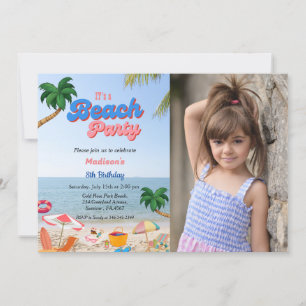 Photo beach party birthday, summer beach birthday  invitation