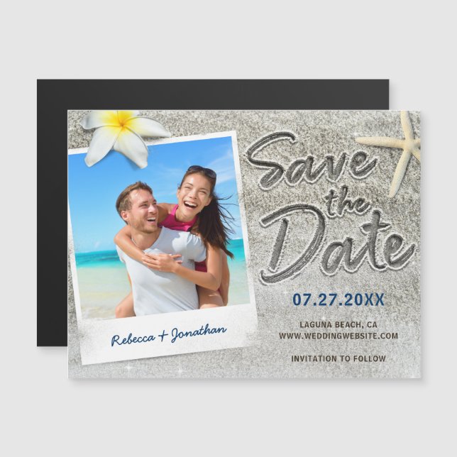 Photo Beach Wedding Save the Date Magnets | Sand (Front/Back)