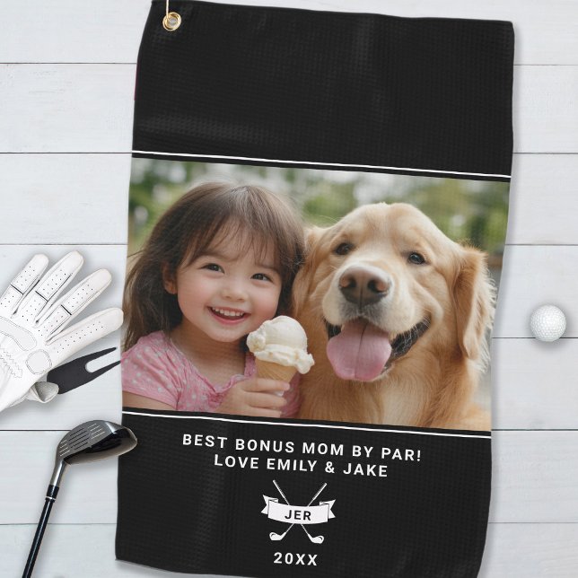 Photo Best Bonus Mum By Par Stepmother Golfer Fun Golf Towel (Photo Best Bonus Mom By Par Stepmother Golfer Fun Golf Towel)