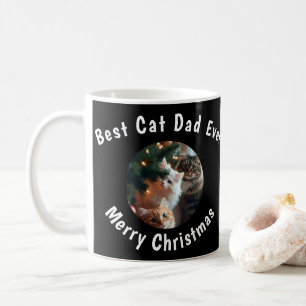 Photo Best Cat Dad Ever Custom Pet Name Black Coffee Mug