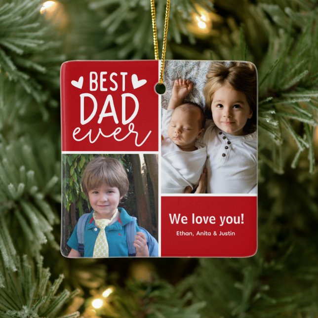 Photo Best Dad Ever Ceramic Ornament (Tree)