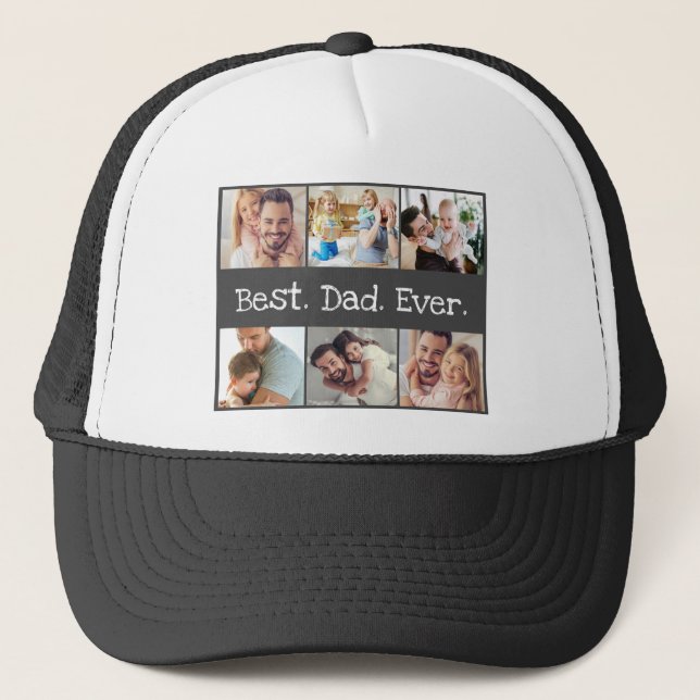 Photo Best Dad Ever Collage Black and White Trucker Hat (Front)