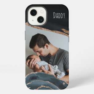 Photo Best Dad Modern Elegant Black Gold Marble iPhone 13 Case