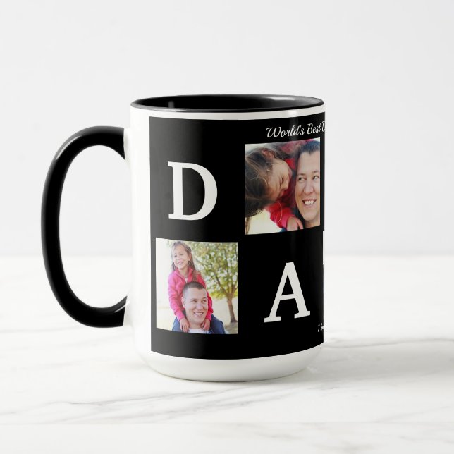 Photo BEST DADDY Collage Coffee Father's Day Black Mug (Left)