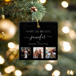 Photo best friends birthday black white chic ceramic ornament<br><div class="desc">A gift from friends for a woman's 21st birthday, celebrating her life with 3 of your photos of her, her friends, family, interest or pets. Personalise and add her name, age 21 and your names. White coloured letters. A chic, classic black background. Her name is written with a modern hand...</div>