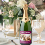 Photo best friends forever besties party purple sparkling wine label<br><div class="desc">A gift for your best friend(s) for birthdays,  Christmas or a special event. Black text: Best Friends Forever,  written with a trendy hand lettered style script. Personalise and use your own horizontal photo and names. A chic wine,  purple background.</div>