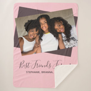 Photo Best Friends Forever Custom Name Modern Pink Sherpa Blanket