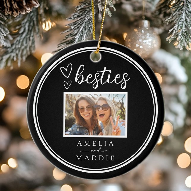Photo Besties Modern Minimal Black and White  Ceramic Ornament (Photo Besties Modern Minimal Black and White Ceramic Ornament)