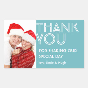 Photo big blue thank you out of town wedding label