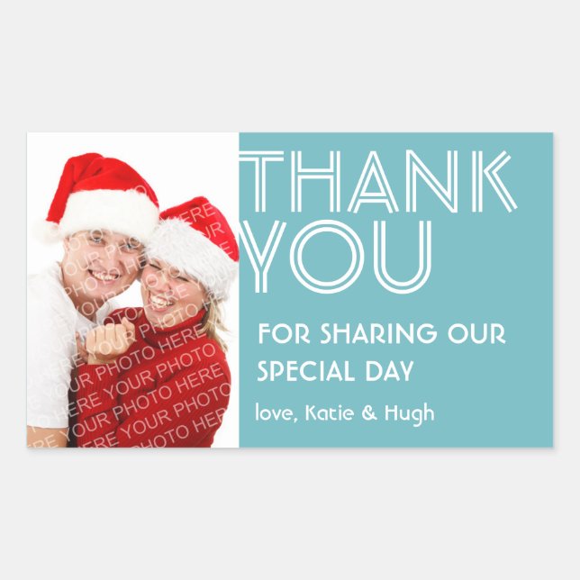 Photo big blue thank you out of town wedding label (Front)