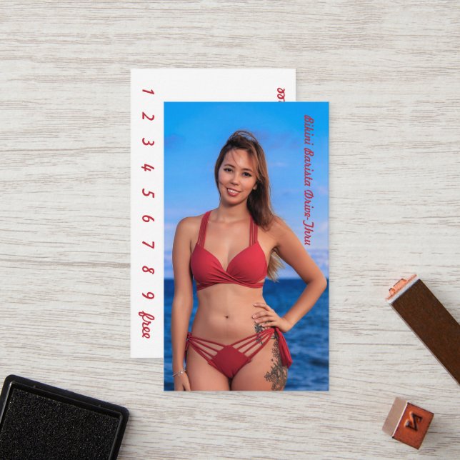 Photo Bikini Coffee Drive-Thru Loyalty Card (Front/Back In Situ)