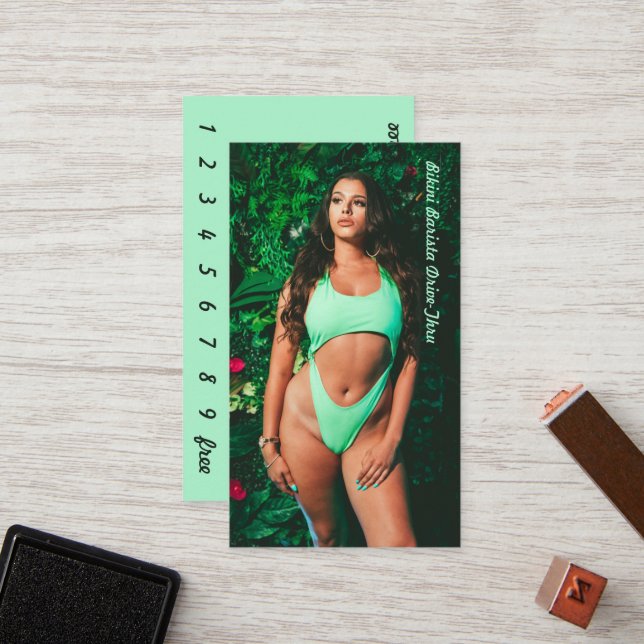 Photo Bikini Coffee Drive-Thru Loyalty Card (Front/Back In Situ)