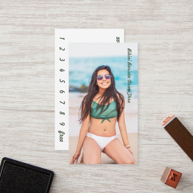 Photo Bikini Coffee Drive-Thru Loyalty Card (Front/Back In Situ)