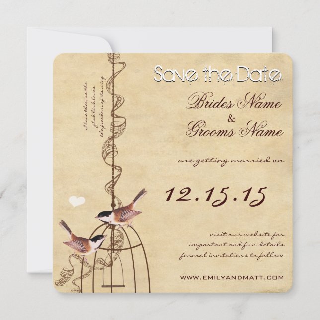 Photo BirdCage Parchment Wedding Save the Date (Front)