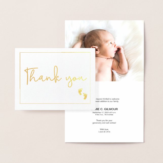 Photo Birth announcement Baby thank you gold (Display)