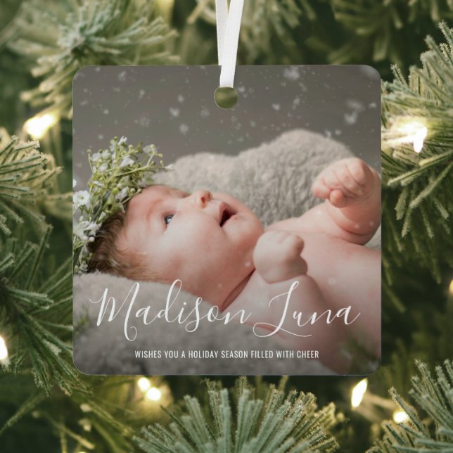 Photo Birth Announcement Babys First Christmas Metal Tree Decoration (Insitu)
