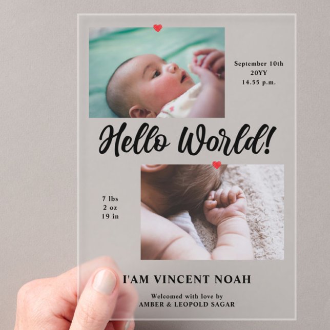 Photo Birth Announcement Frosted Acrylic Card (Creator Uploaded)