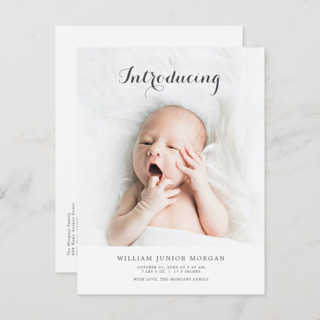 Photo Birth Announcement Introducing Newborn Baby Postcard (Front/Back)