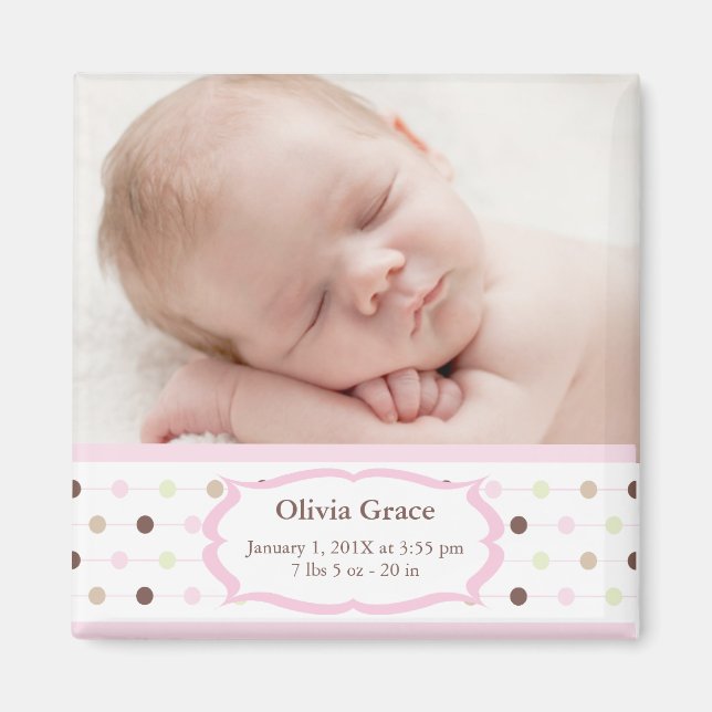Photo Birth Announcement Magnets - Baby Girl (Front)