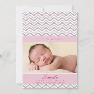PHOTO BIRTH ANNOUNCEMENT : sweet chevron pale pink