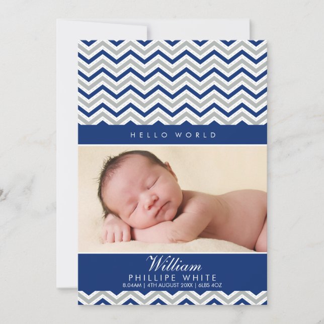 PHOTO BIRTH ANNOUNCEMENT  sweet chevron royal blue (Front)