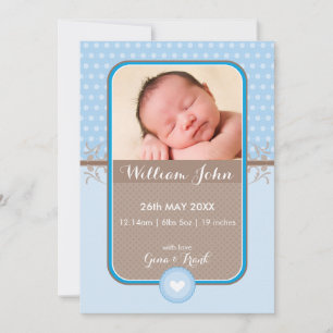 PHOTO BIRTH ANNOUNCEMENT sweet polka dot blue