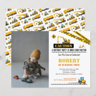 Photo Birthday Any Age Construction Dump Truck Invitation