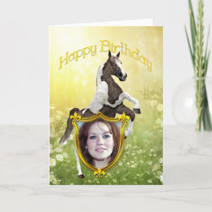 Photo birthday card with a rearing horse