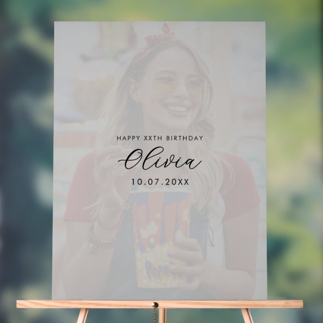 Photo Birthday Guest Signature Acrylic Sign (Neutral)