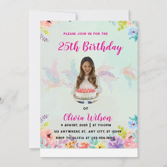 Photo Birthday Invitation – Editable Template (Front)