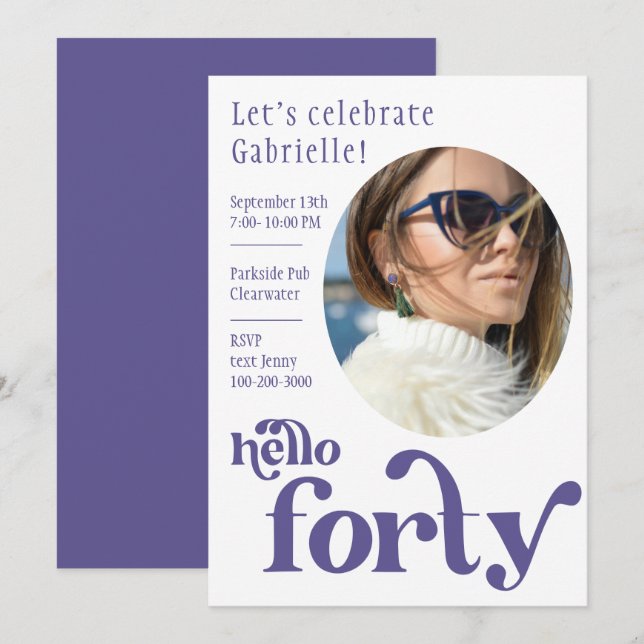 Photo Birthday Invitation for her | Forty (Front/Back)
