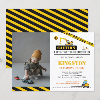 Photo Birthday Kids Construction Stop The Traffic Invitation