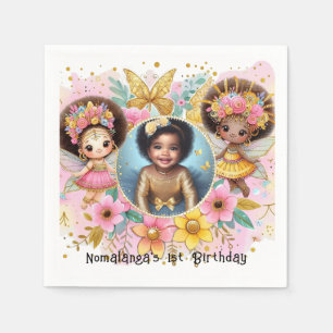 Photo Birthday Little Black Fairy African Pink Napkin